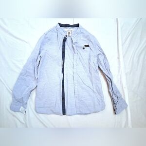 H&M L.O.G.G. Grandad Light Blue Kids Buttom Down Cotton Shirt In Size 9-10Y